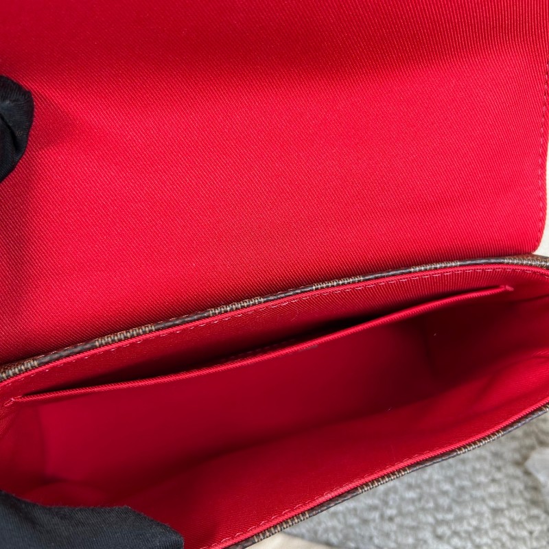 LV路易威登棕棋盤流蘇手提郵差包 有肩帶 可單肩可斜挎可手提 紅色內裡 容量實用 日常百搭-12