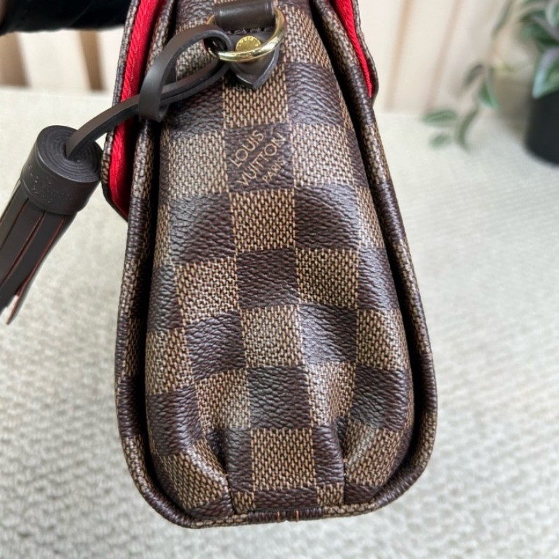 LV路易威登棕棋盤流蘇手提郵差包 有肩帶 可單肩可斜挎可手提 紅色內裡 容量實用 日常百搭-14