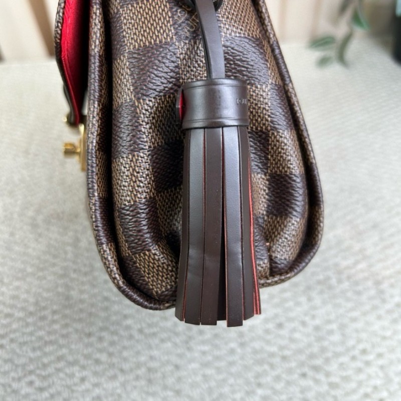 LV路易威登棕棋盤流蘇手提郵差包 有肩帶 可單肩可斜挎可手提 紅色內裡 容量實用 日常百搭-19
