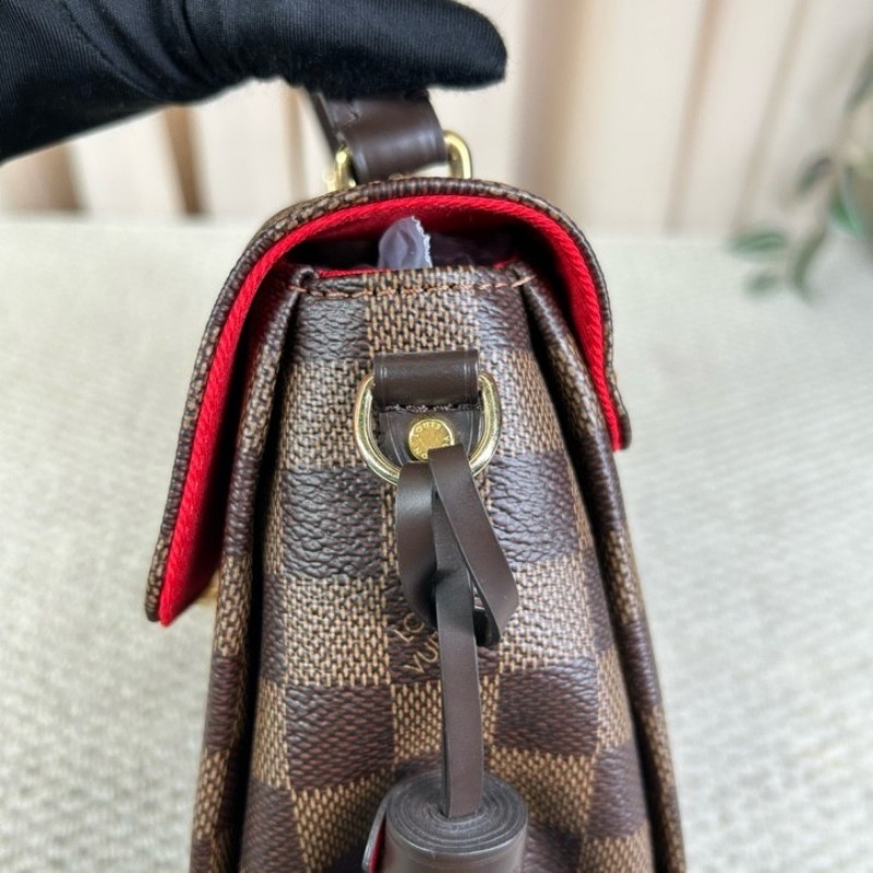 LV路易威登棕棋盤流蘇手提郵差包 有肩帶 可單肩可斜挎可手提 紅色內裡 容量實用 日常百搭-20