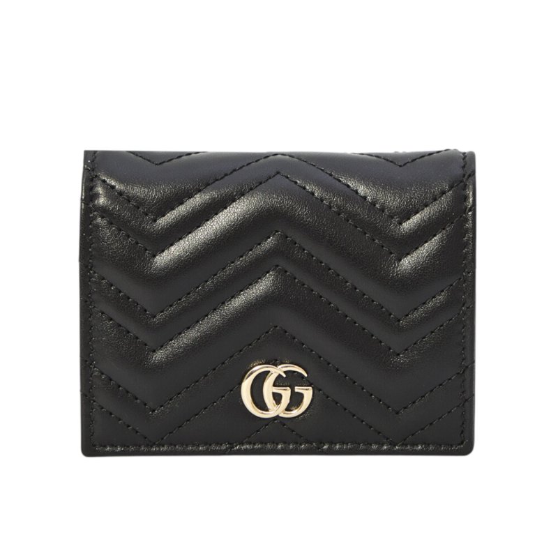 【GUCCI 古馳】GG Marmont 經典金屬雙G 牛皮 卡夾 皮夾 短夾 零錢包 黑色 466492-0