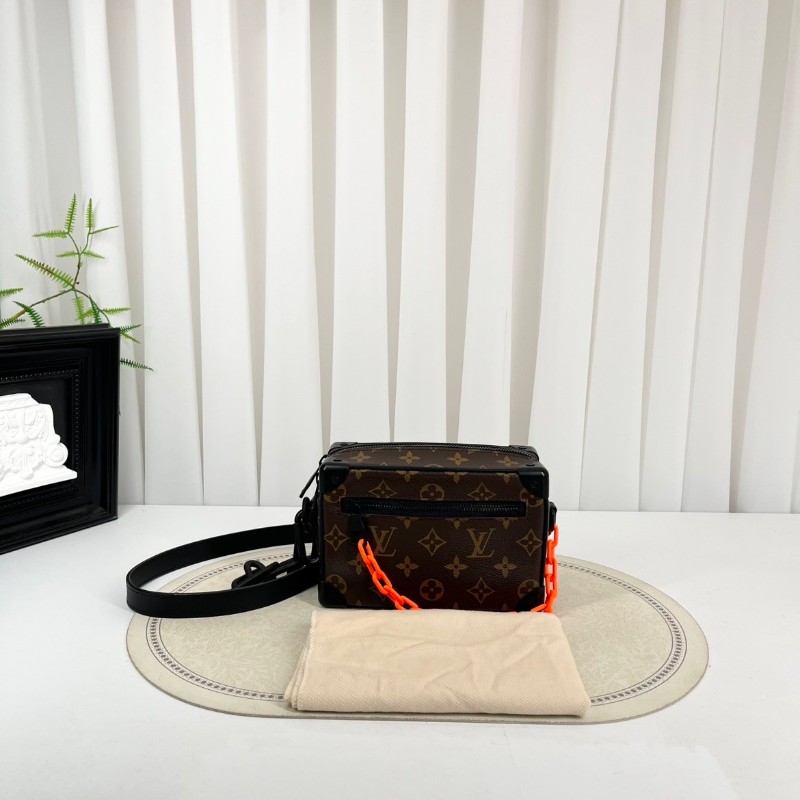 LV路易威登 芯片款 Virgil Mini Soft Trunk橙鏈條老花盒子單肩斜挎包 既有造型又實用可手拿單肩斜挎-0