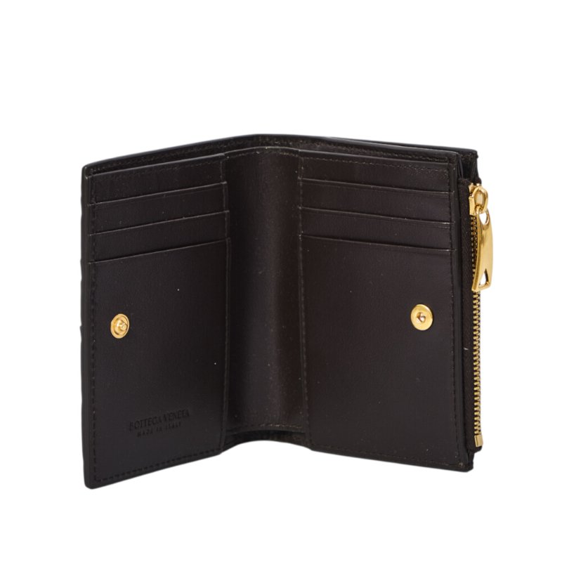【BOTTEGA VENETA 寶緹嘉】BV Intrecciato Small Bi-Fold 編織皮革 拉鍊 卡夾 皮夾 短夾 深巧克力色 742330-2