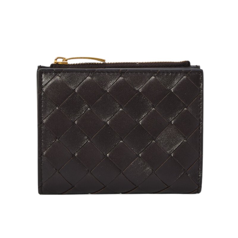 【BOTTEGA VENETA 寶緹嘉】BV Intrecciato Small Bi-Fold 編織皮革 拉鍊 卡夾 皮夾 短夾 深巧克力色 742330-3