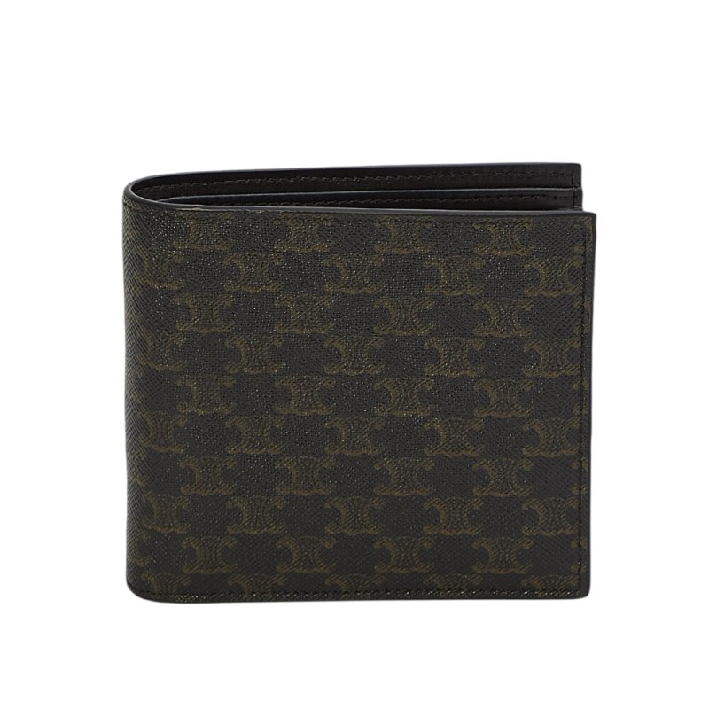 【CELINE】Bi-fold Triomphe 標誌印花 牛皮 雙摺 零錢包 卡夾 皮夾 短夾 黝黑色 10C872BQB.38NO-4