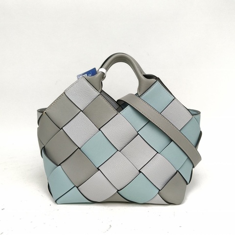 LOEWE 拼色牛皮皮革編織手提basket包