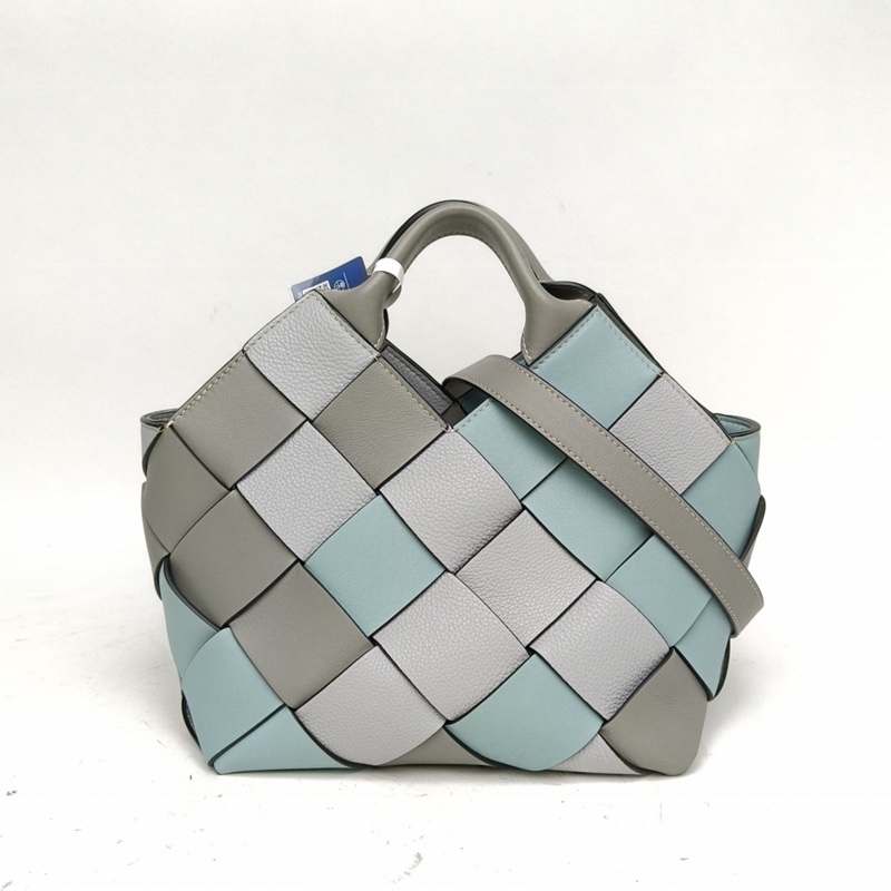 LOEWE 拼色牛皮皮革編織手提basket包-0