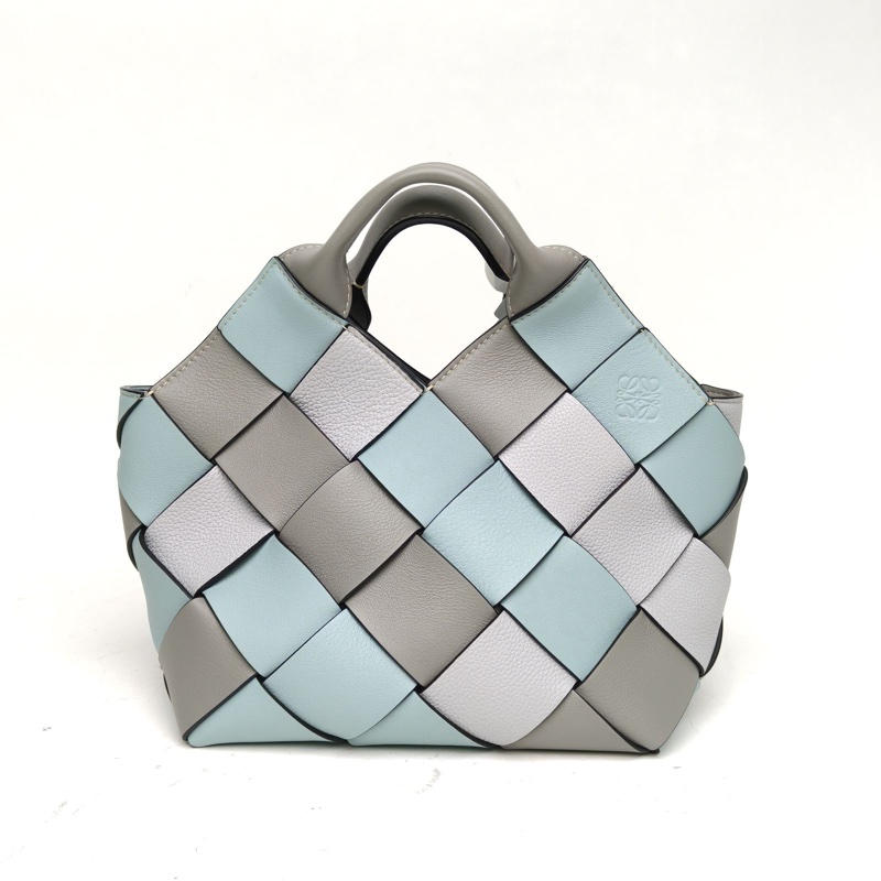 LOEWE 拼色牛皮皮革編織手提basket包-2