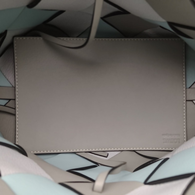 LOEWE 拼色牛皮皮革編織手提basket包-4