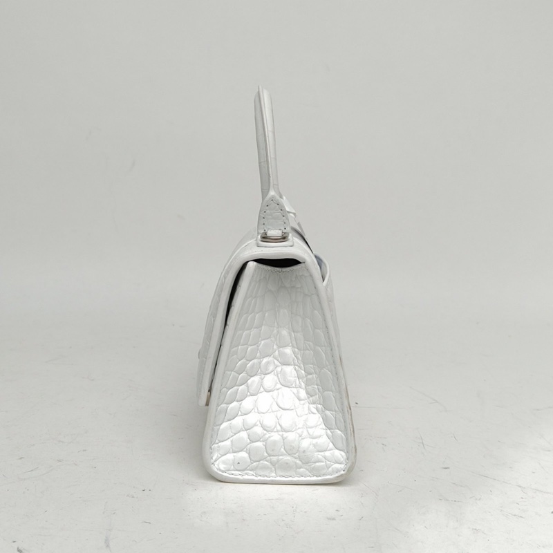 BALENCIAGA 鱷魚壓紋Hourglass沙漏手袋XS碼銀扣白色牛皮-1