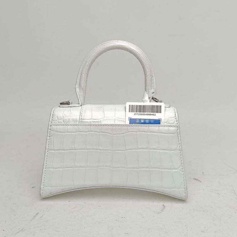 BALENCIAGA 鱷魚壓紋Hourglass沙漏手袋XS碼銀扣白色牛皮-2