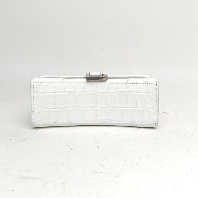 BALENCIAGA 鱷魚壓紋Hourglass沙漏手袋XS碼銀扣白色牛皮-3