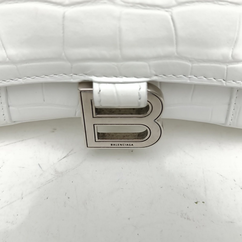 BALENCIAGA 鱷魚壓紋Hourglass沙漏手袋XS碼銀扣白色牛皮-4