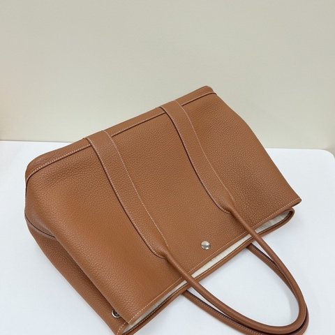 99新 Hermès 愛馬仕花園包 Garden 36 全皮款 金棕色  U刻 附件：小票
