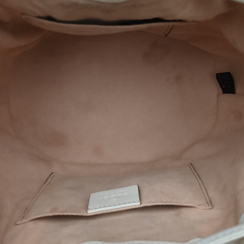 GUCCI GGMarmont抽繩水桶包21白色牛皮金扣-5