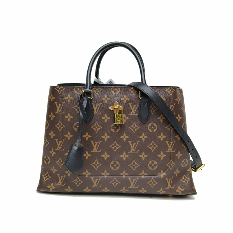 LOUIS VUITTON FlowerTote托特包黑色牛皮/PVC2019老花-0