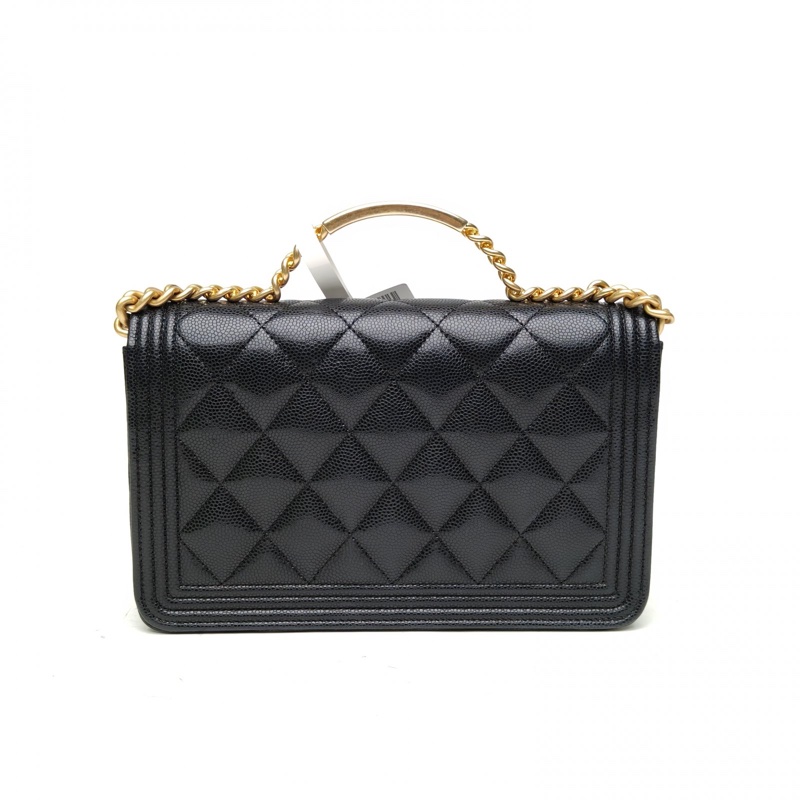 CHANEL 23B手柄款leboy黑色荔枝牛皮晶片金扣-2