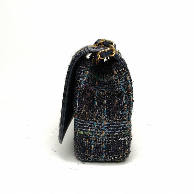 CHANEL 拼色毛呢26開金扣雙C大logo季節款口蓋包中號-1