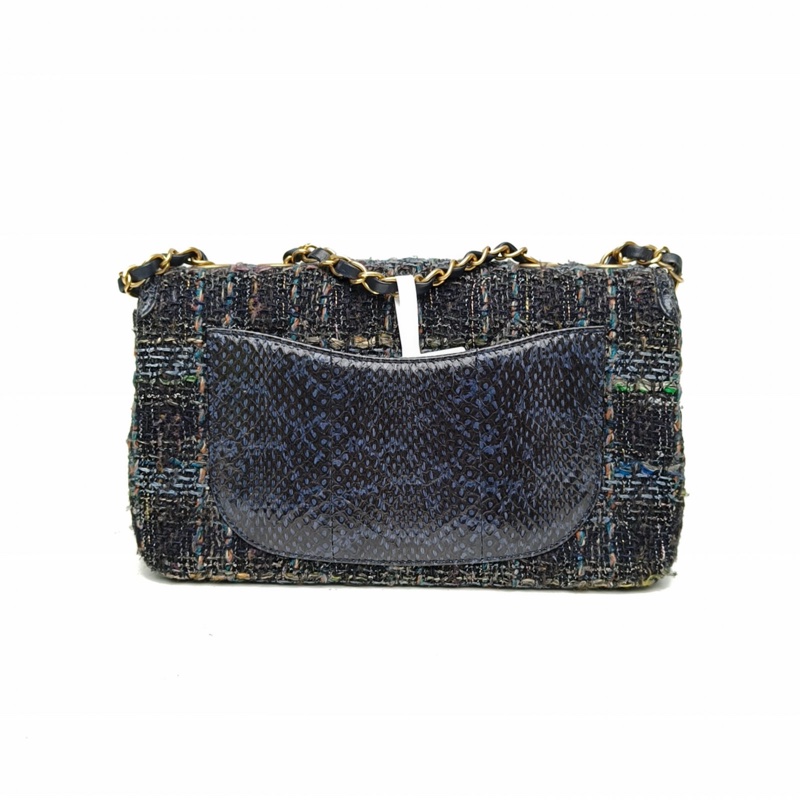 CHANEL 拼色毛呢26開金扣雙C大logo季節款口蓋包中號-2