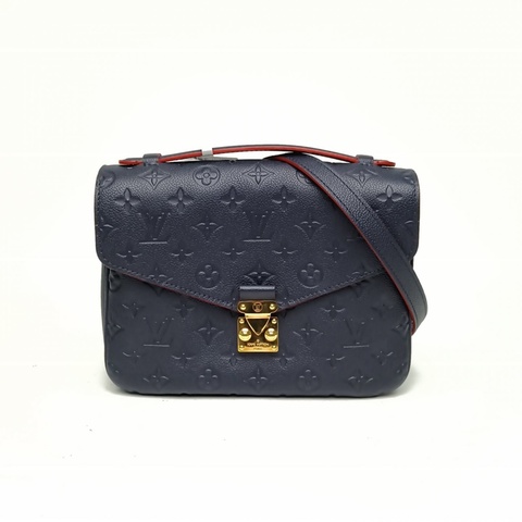 LOUIS VUITTON MetisPochette郵差包藍色牛皮金扣老花壓紋