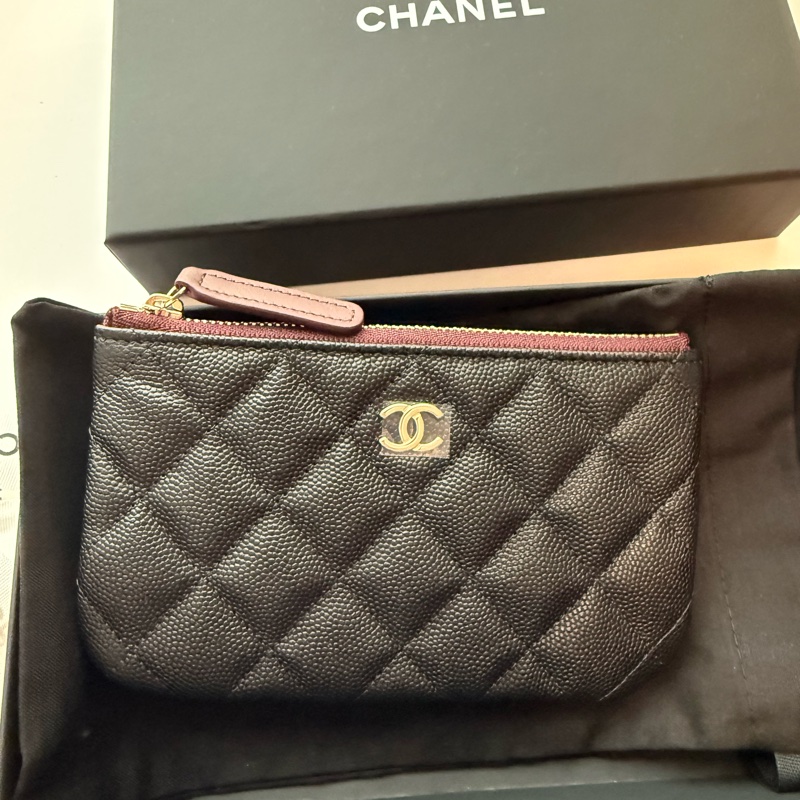 💖Chanel 一字零錢包 黑色金釦荔枝皮💖 全新-0