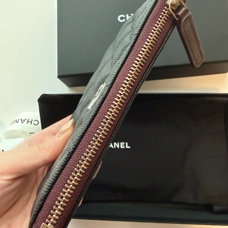 💖Chanel 一字零錢包 黑色金釦荔枝皮💖 全新-3