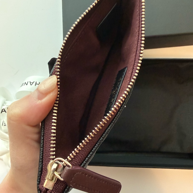 💖Chanel 一字零錢包 黑色金釦荔枝皮💖 全新-4