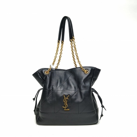 SAINT LAURENT 黑色羊皮金扣Pochon福袋水桶包小號