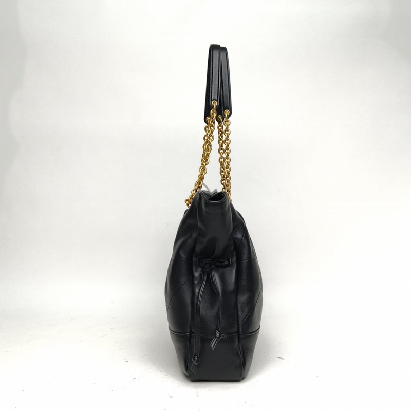 SAINT LAURENT 黑色羊皮金扣Pochon福袋水桶包小號-1