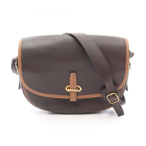 愛馬仕 Balle de Golf 棕色真皮單肩斜背包，金色五金，二手女款