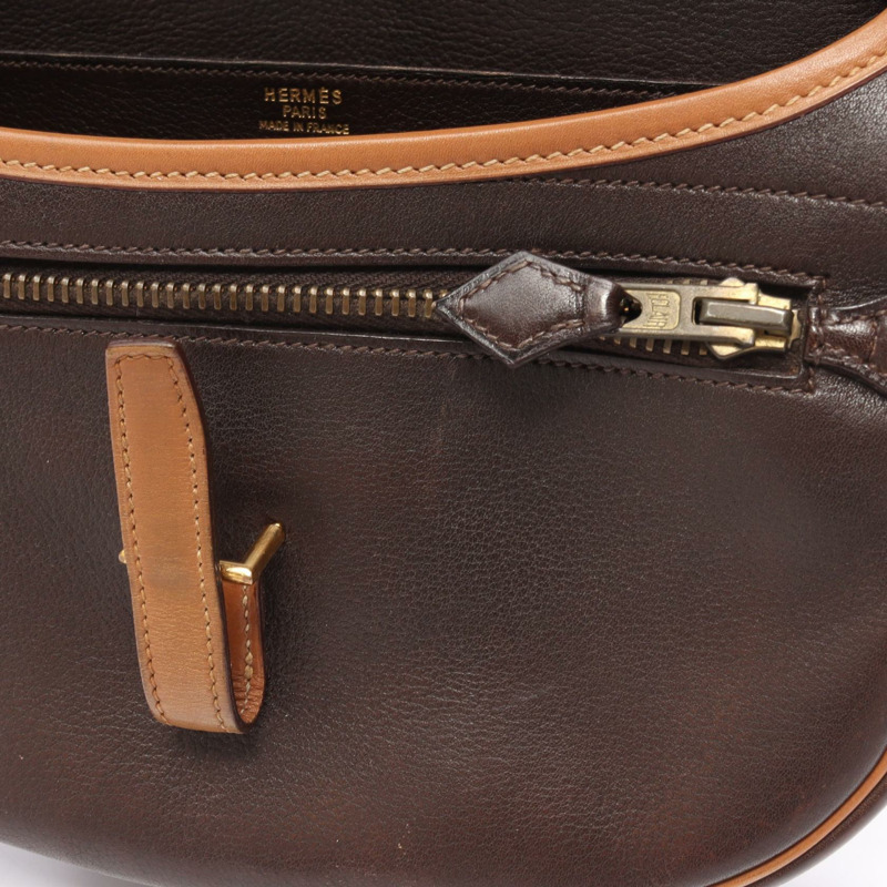 愛馬仕 Balle de Golf 棕色真皮單肩斜背包,金色五金,二手女款-7
