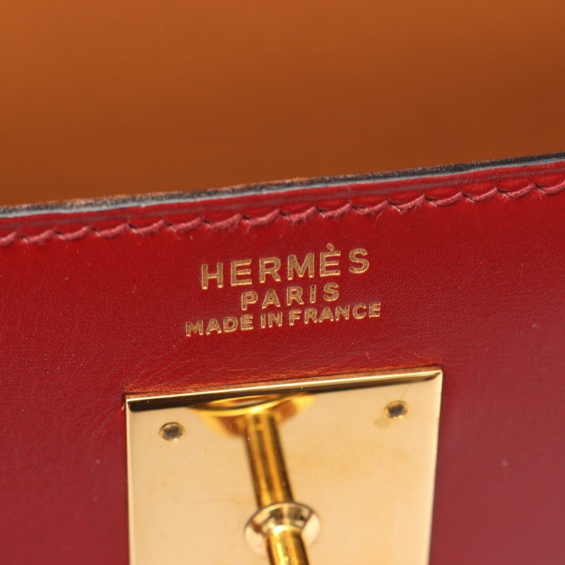 愛馬仕 Kelly 32 三色手提包,Box 小牛皮,霞慕尼色,胭脂紅,金色五金,二手-3