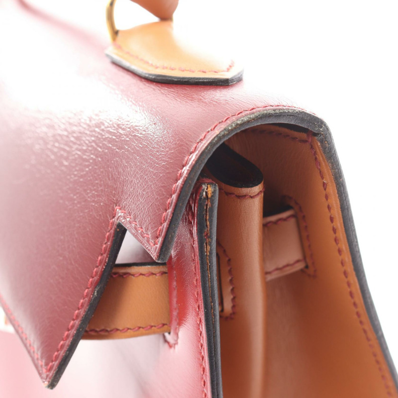 愛馬仕 Kelly 32 三色手提包,Box 小牛皮,霞慕尼色,胭脂紅,金色五金,二手-8