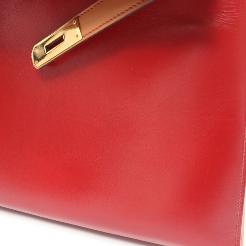 愛馬仕 Kelly 32 三色手提包,Box 小牛皮,霞慕尼色,胭脂紅,金色五金,二手-9
