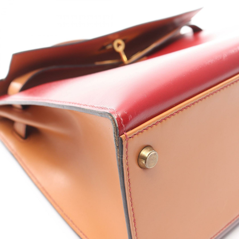 愛馬仕 Kelly 32 三色手提包,Box 小牛皮,霞慕尼色,胭脂紅,金色五金,二手-11