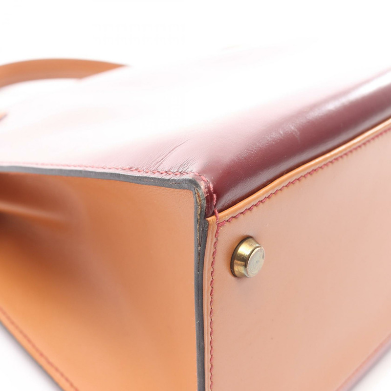 愛馬仕 Kelly 32 三色手提包,Box 小牛皮,霞慕尼色,胭脂紅,金色五金,二手-13