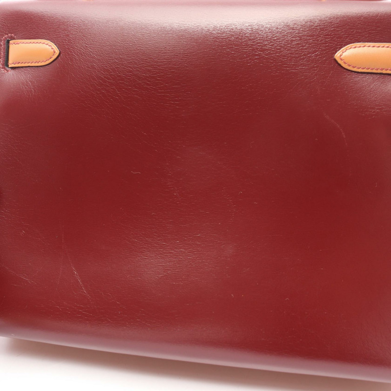 愛馬仕 Kelly 32 三色手提包,Box 小牛皮,霞慕尼色,胭脂紅,金色五金,二手-14