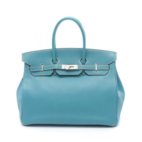 愛馬仕 Birkin 35 手提包，H Togo 皮革，藍色牛仔布，二手，女士，帶五金配件