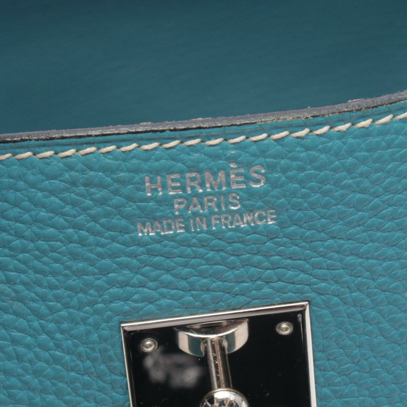 愛馬仕 Birkin 35 手提包,H Togo 皮革,藍色牛仔布,二手,女士,帶五金配件-3