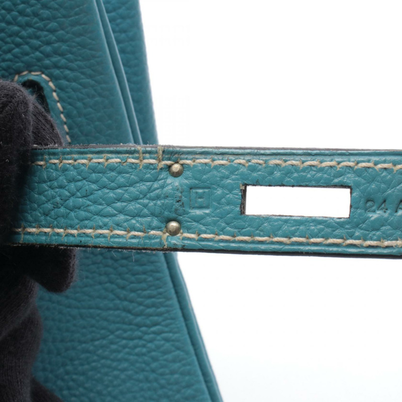 愛馬仕 Birkin 35 手提包,H Togo 皮革,藍色牛仔布,二手,女士,帶五金配件-4