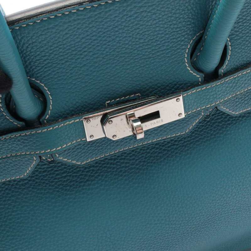 愛馬仕 Birkin 35 手提包,H Togo 皮革,藍色牛仔布,二手,女士,帶五金配件-6