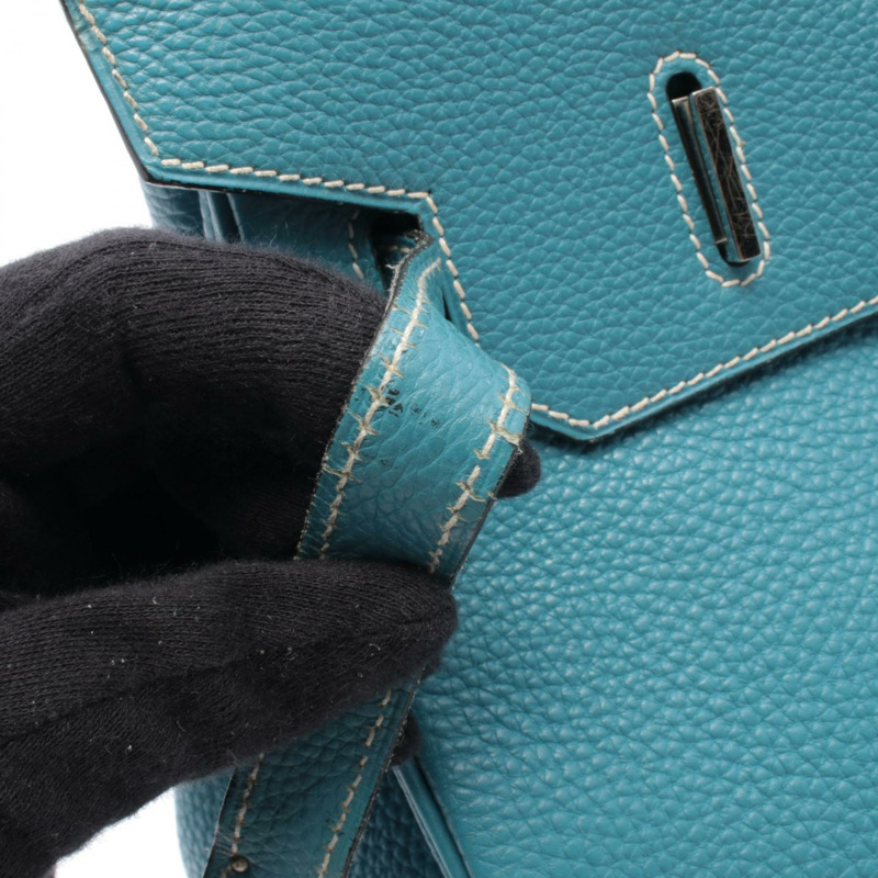 愛馬仕 Birkin 35 手提包,H Togo 皮革,藍色牛仔布,二手,女士,帶五金配件-7