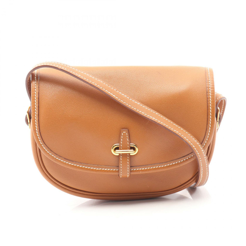 HERMES Balle de Golf 迷你肩斜背包 Gulliver 皮革 金色 GHW-0