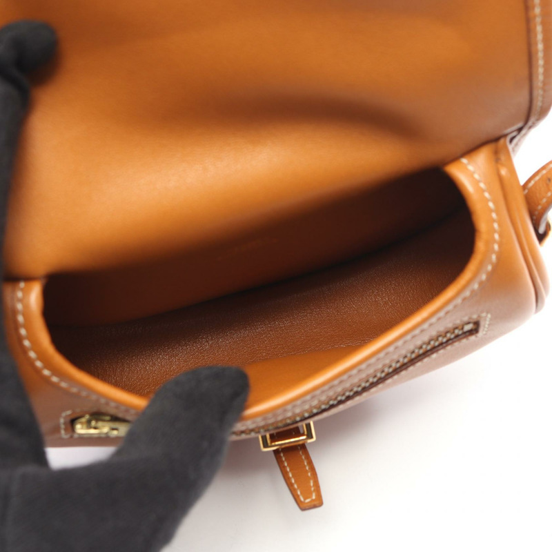 HERMES Balle de Golf 迷你肩斜背包 Gulliver 皮革 金色 GHW-2