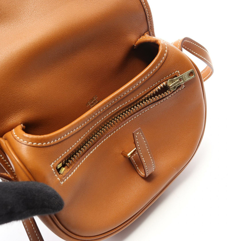 HERMES Balle de Golf 迷你肩斜背包 Gulliver 皮革 金色 GHW-9