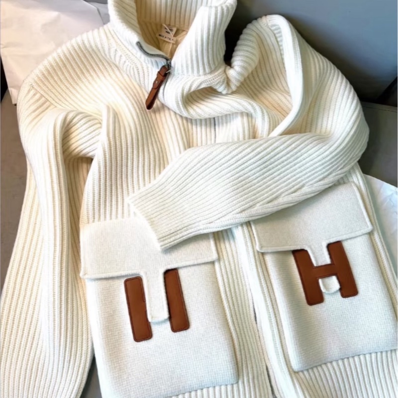 💖Hermes 羊毛 針織 外套 翻蓋口袋H💖 38號 熱門爆款 全新-1
