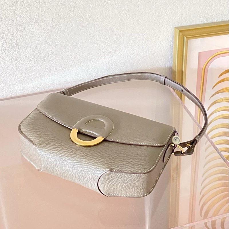 Hermès愛馬仕肩背斜挎包 midi-cherche25 中號 大象灰金扣 Epsom皮 肩帶可調節-2