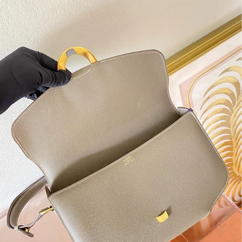 Hermès愛馬仕肩背斜挎包 midi-cherche25 中號 大象灰金扣 Epsom皮 肩帶可調節-3