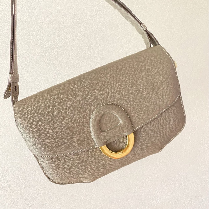Hermès愛馬仕肩背斜挎包 midi-cherche25 中號 大象灰金扣 Epsom皮 肩帶可調節-4
