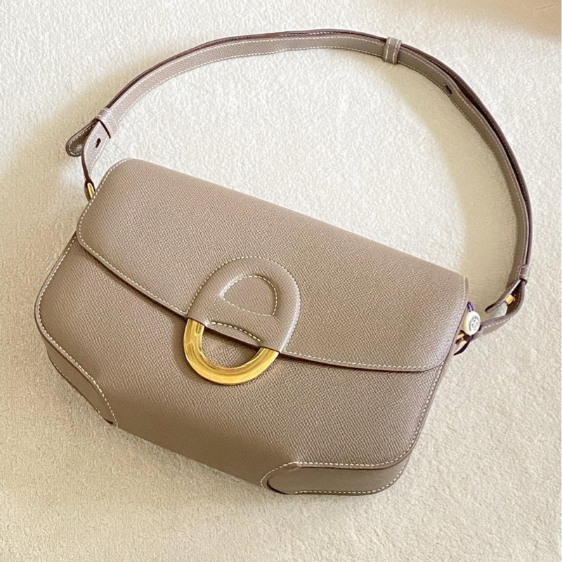 Hermès愛馬仕肩背斜挎包 midi-cherche25 中號 大象灰金扣 Epsom皮 肩帶可調節-5